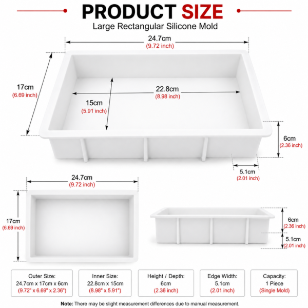 Large Silicone Soap Mold 24.7×17cm | Rectangular Soap, Biscuit, Jelly & Pudding Mold