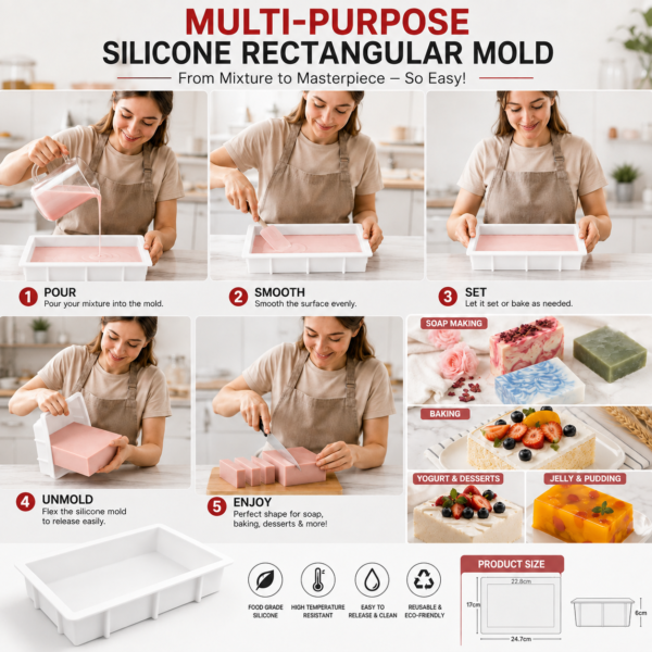 Large Silicone Soap Mold 24.7×17cm | Rectangular Soap, Biscuit, Jelly & Pudding Mold