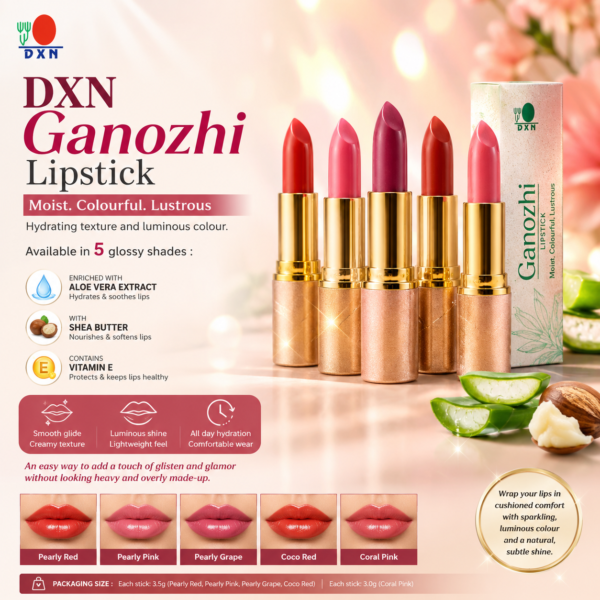 DXN Ganozhi Lipstick Coral Pink | Hydrating Glossy Lipstick