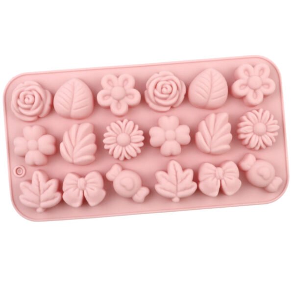 18-Cavity mold  Chocolate, Candy & DIY Craft Silicone Mold – Flower, Leaf & Bow Shapes