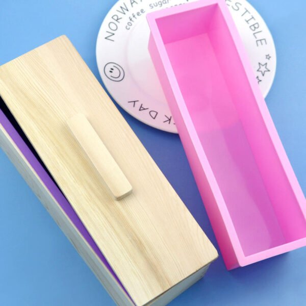 Thickened Rectangle Silicone Soap Mold with Wooden Box – Reusable DIY Soap Making Loaf Mold Kit for Handmade Soap, Candle & Cake Baking