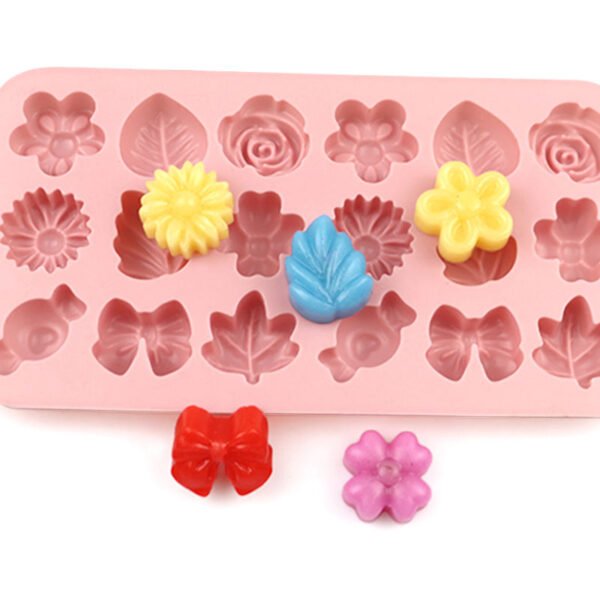 18-Cavity mold  Chocolate, Candy & DIY Craft Silicone Mold – Flower, Leaf & Bow Shapes