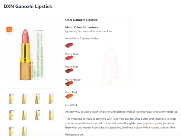 DXN Ganozhi Lipstick – Coral Pink | Hydrating Aloe Vera, Shea Butter & Vitamin E Lipstick | Glossy Long-Lasting Lip Color | 3.0g